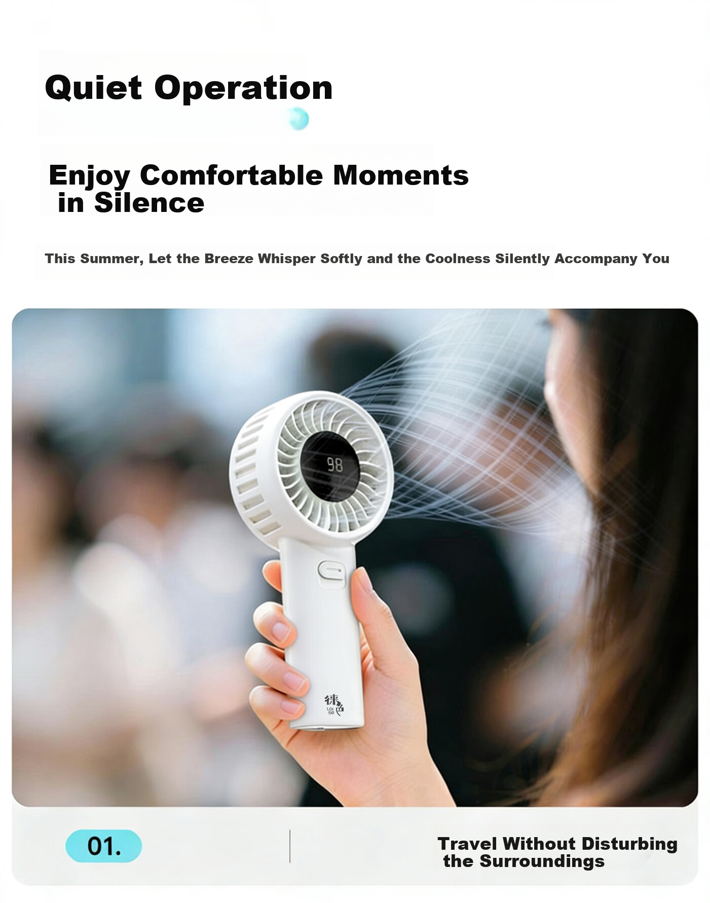 Laise Handheld Mini Fan, Portable USB High-Speed Energy-Saving Powerful Electric Fan for Student Dormitory And Office, Rechargeable Personal Small Fan, 3600mAh - White 6