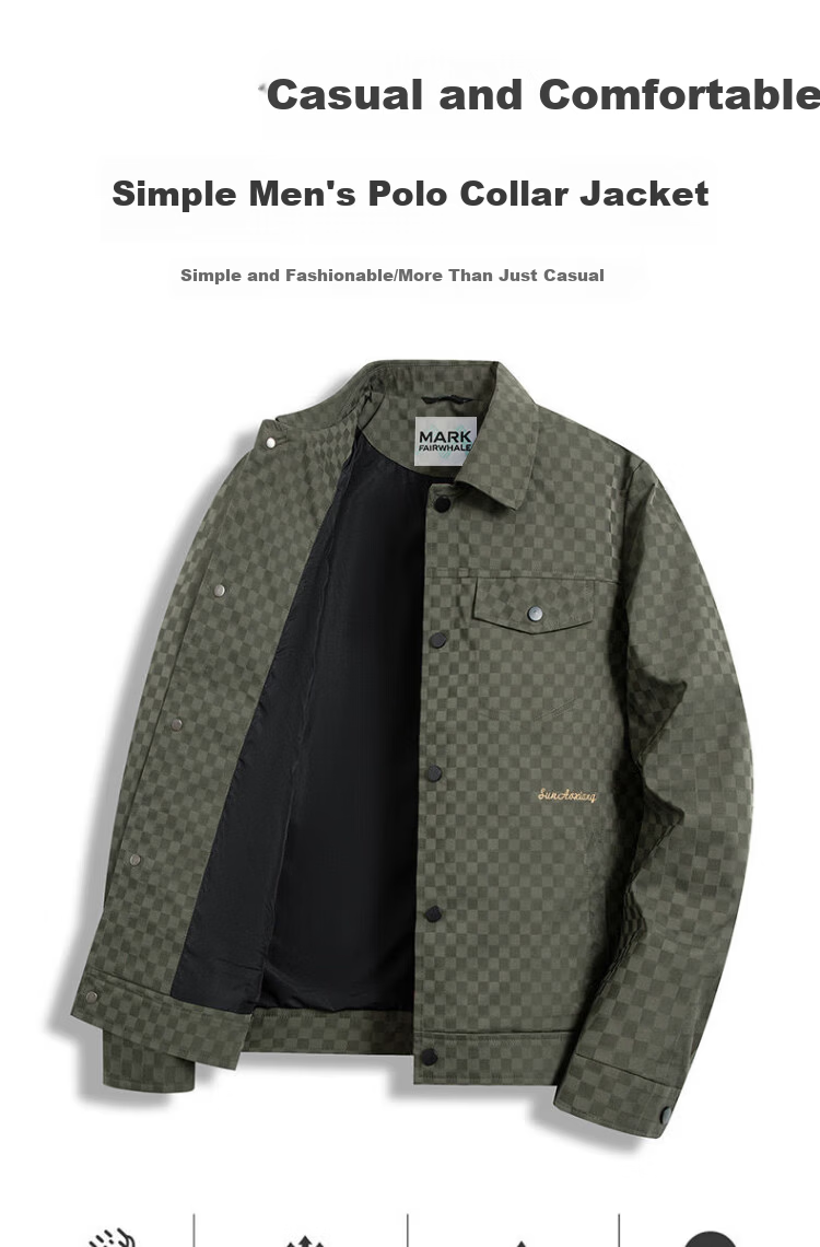 MARK FAIRWHALE Checkered Lapel Casual Jacket Men's Spring Autumn Youth Trendy Embroidered Windproof Coat 2