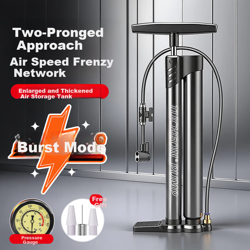 Ousen Dual-Barrel High-Pressure Air Pump with Smart Valve for Bicycle, Electric Vehicle, and Home Use