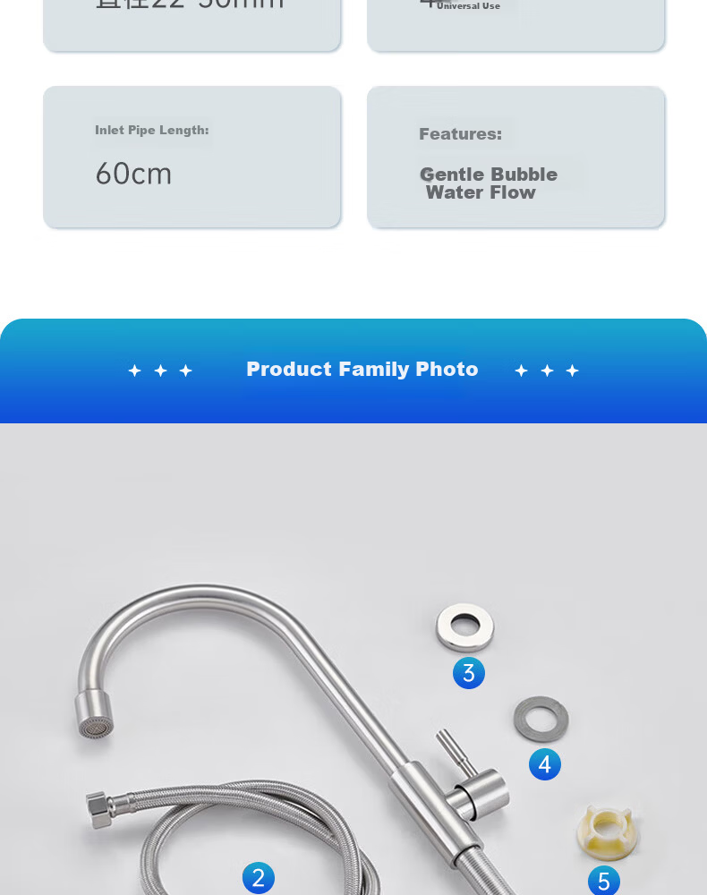 Yipin Impression Stainless Steel Kitchen Single Cold Water Faucet Splash-Proof Household Vegetable Sink Single Cold Hand Wash Basin Dishwasher Faucet 25