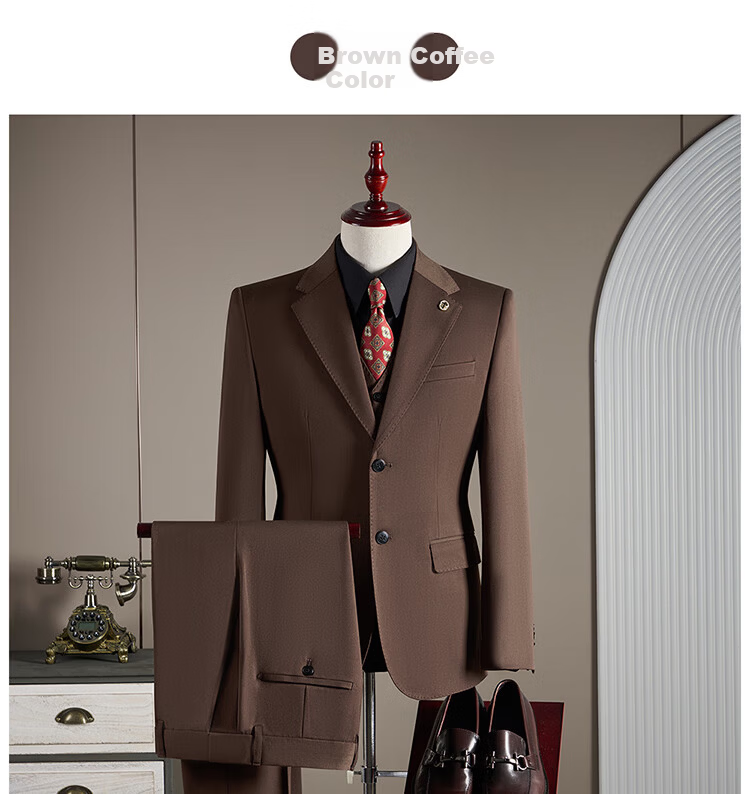 ROMON Wool Suit Set for Men Business Formal Wedding Attire Dark Gray 4XL (Blazer + Vest + Trousers) 17