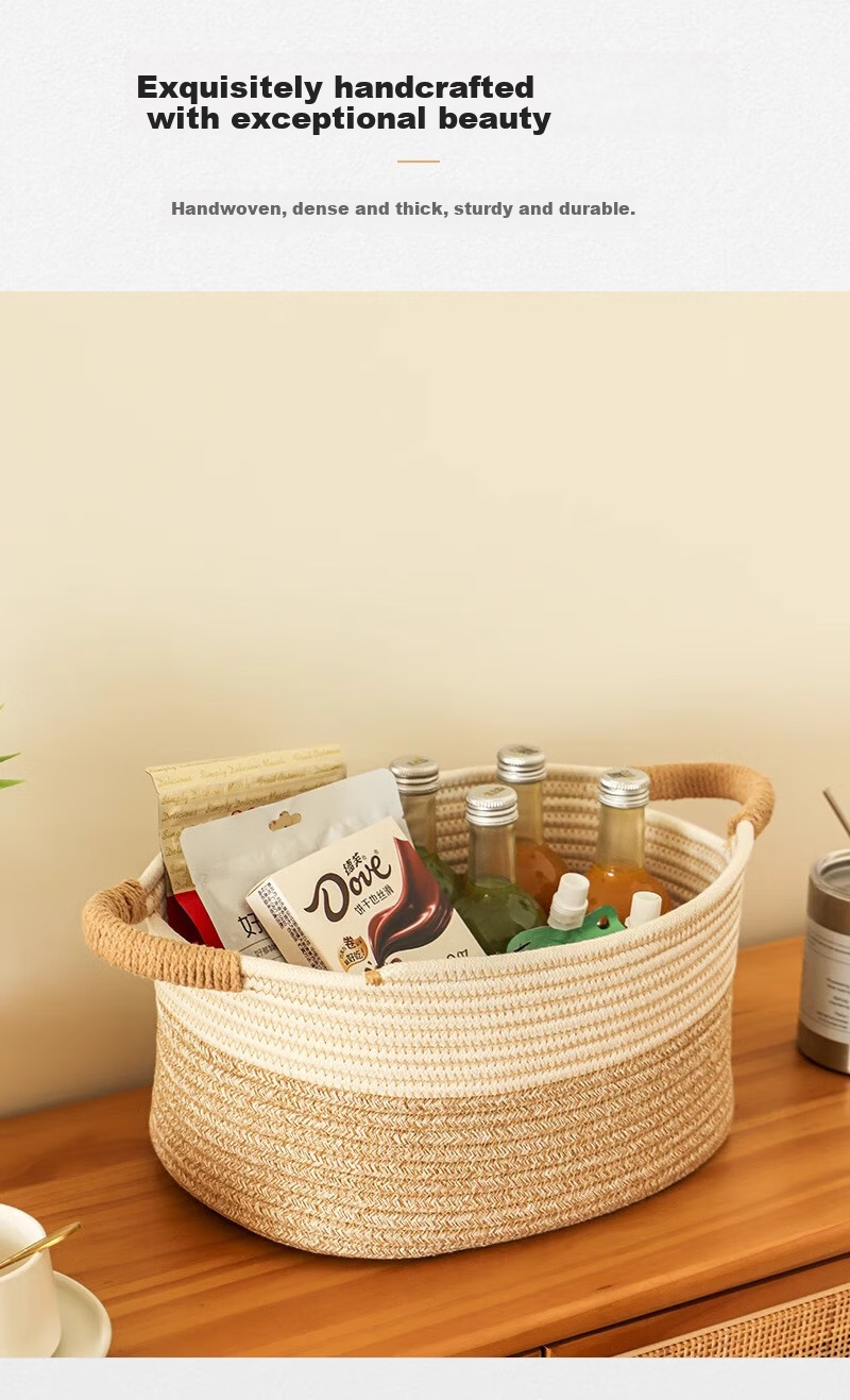 Yuanben Handmade Cotton Rope Woven Storage Basket for Bedside Cabinet, Multi-Purpose Organizer for Snacks, Toys, Clothes, Home Use 13