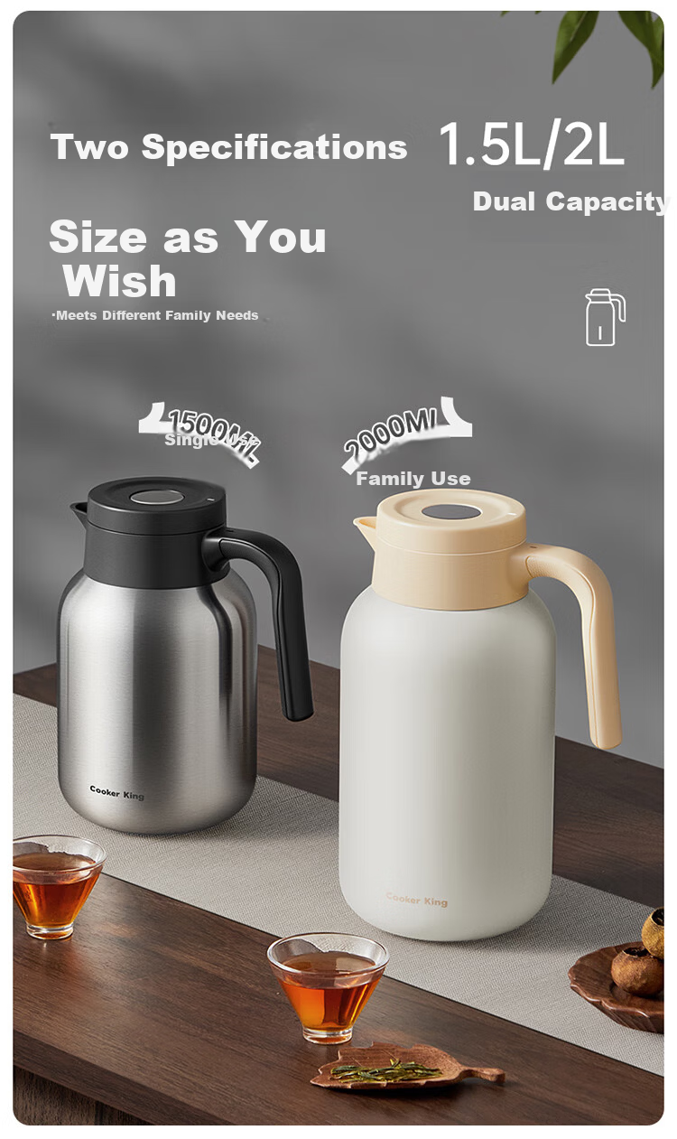 Chuida Huang Insulated Flask 316L Stainless Steel Large Capacity Household Hot Water Kettle Thermos Integrated Seamless Liner 2L (Vintage Red) 11