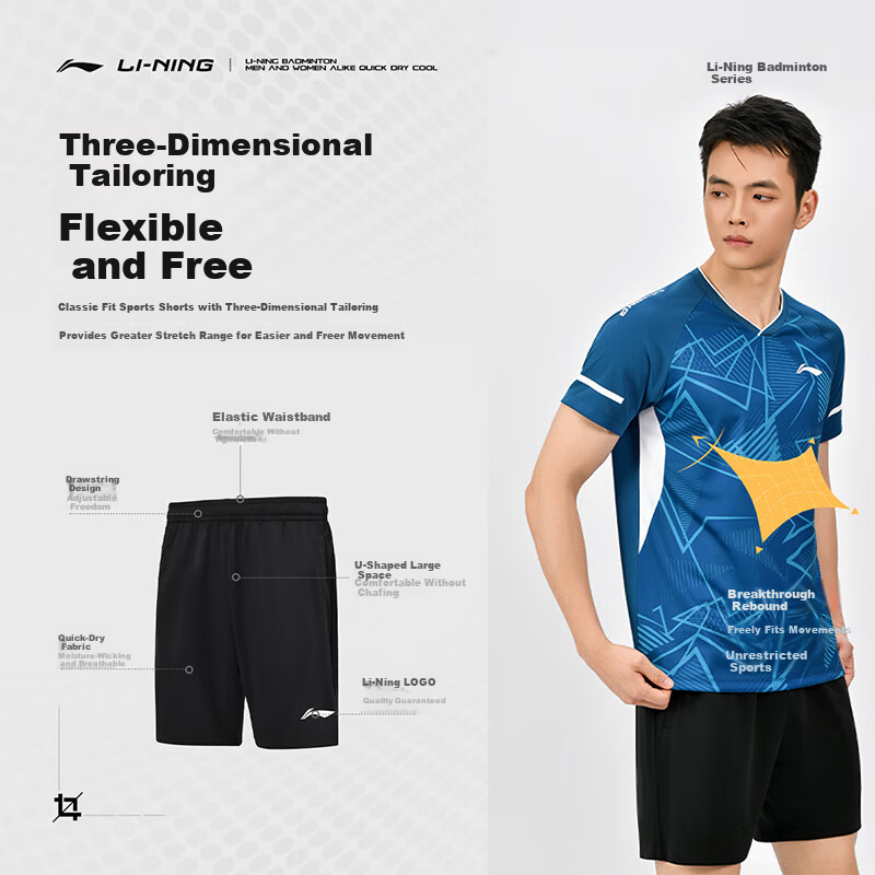 LI-NING Unisex Badminton Short Sleeve Match Set Two-Piece Club Series Sports Teamwear