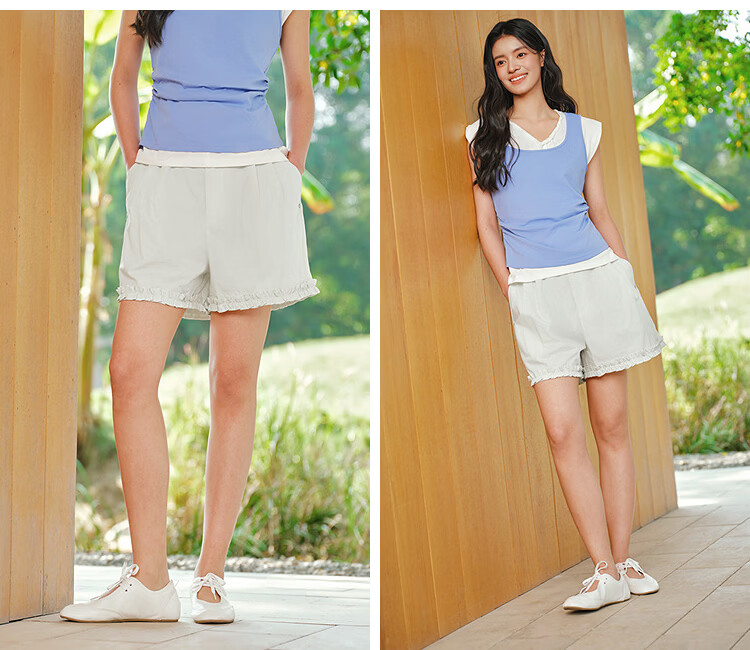 Semir Casual Pants Women Summer Ruffled Loose Pleated Elastic Waist Shorts 2026 101326125001 3