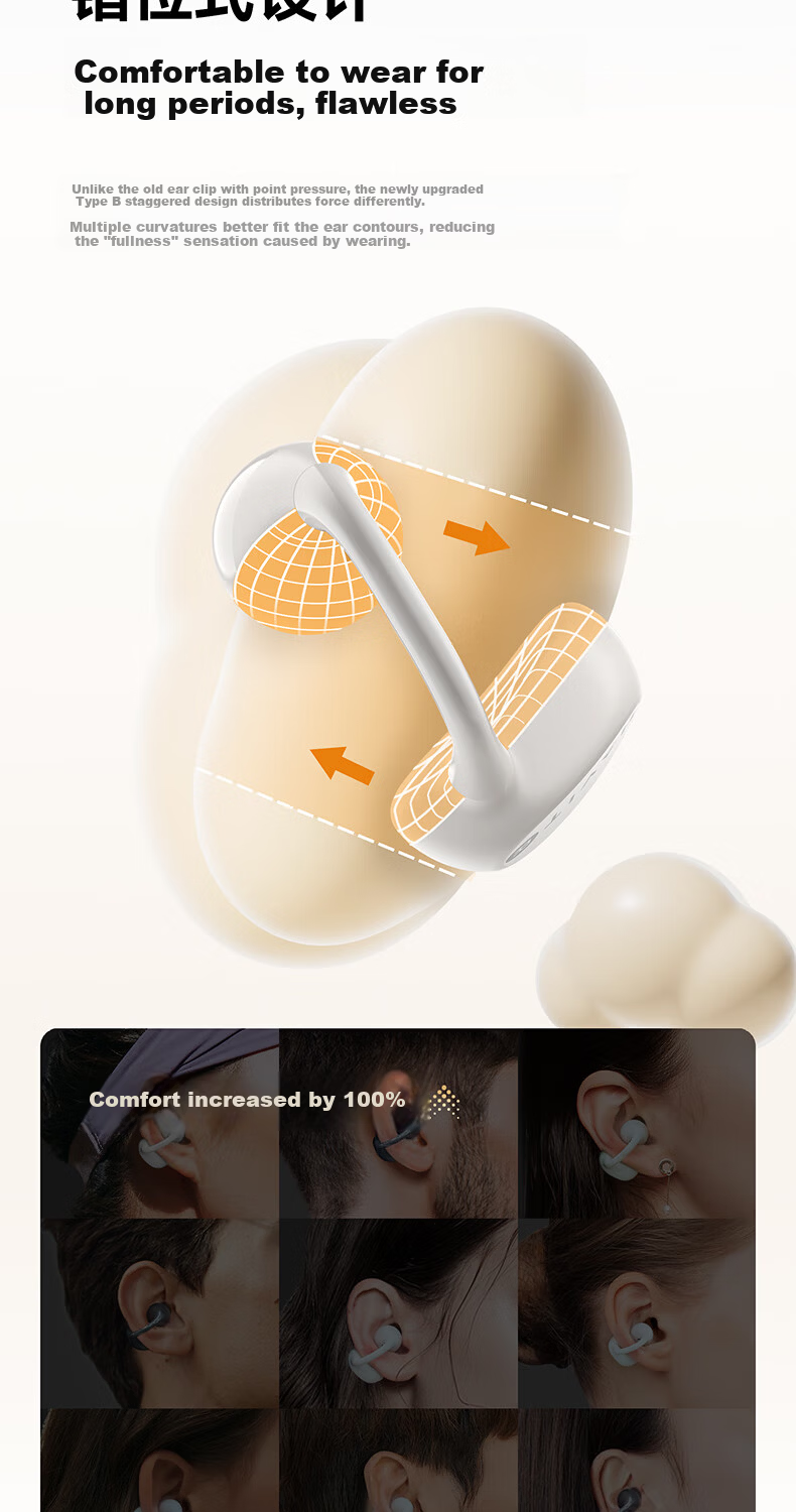 Havit Bluetooth Ear Clip Wireless Open-Ear Bone Conduction Headphones Long Battery Life Sports Running Noise Cancelling OWS916 Black 2