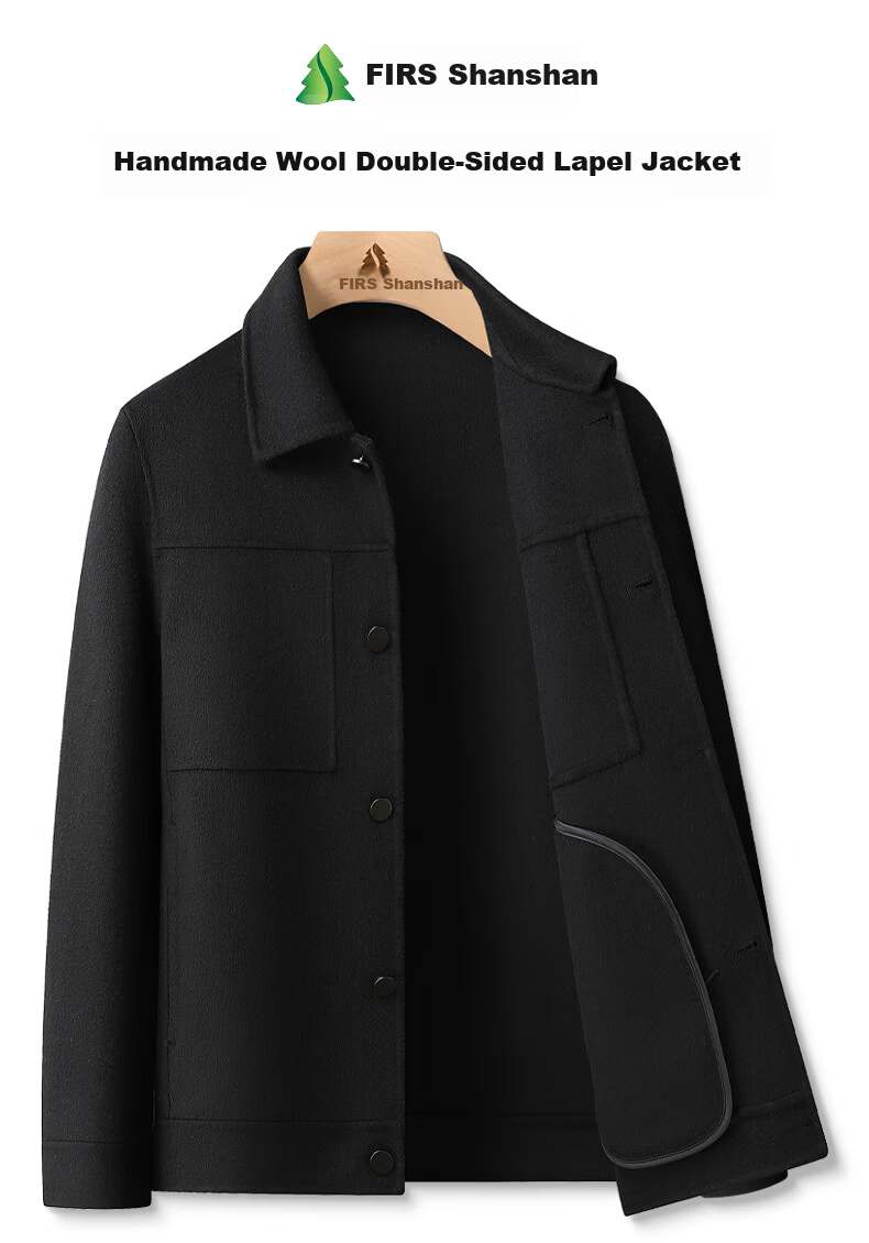 FIRS Men's Wool Double-Sided Woolen Jacket Spring Autumn Lapel Casual Warm Wool Coat Short Outerwear 1