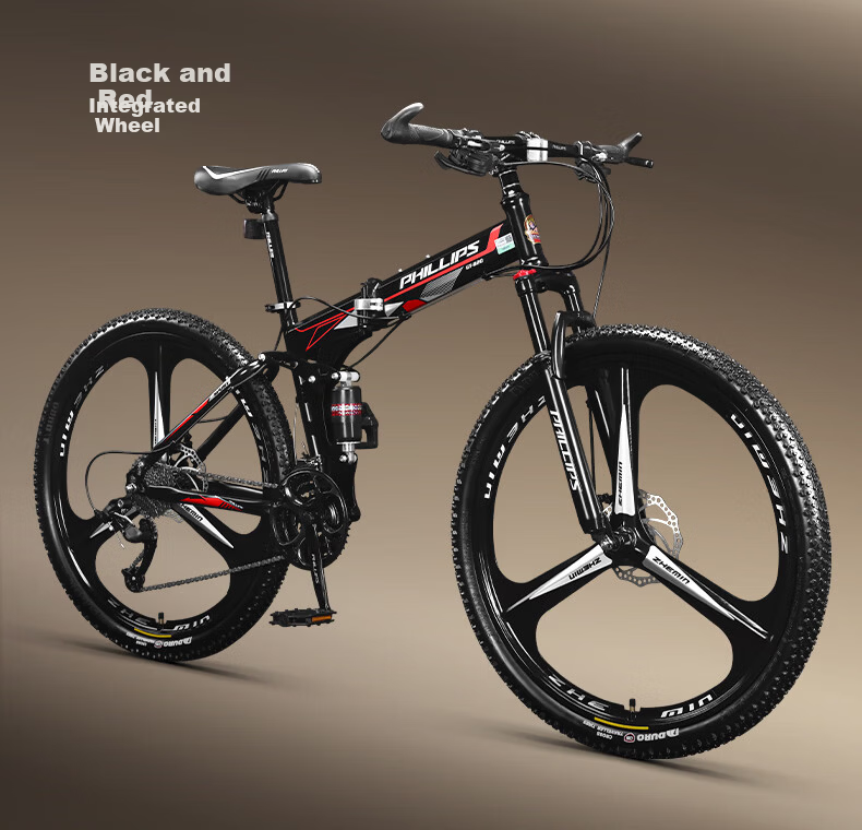 PHILLIPS Folding Mountain Bike Adult Men Women Racing 26-inch 24-Speed Commuter Bicycle Black Gray 13