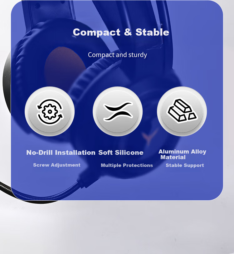 NVV Over-Ear Headphone Stand Multifunctional Gaming Device Storage Headset Hook Metal Clamp Desk Mount Compatible with ROG Razer Aluminum Alloy Foldable Black NG-3 1