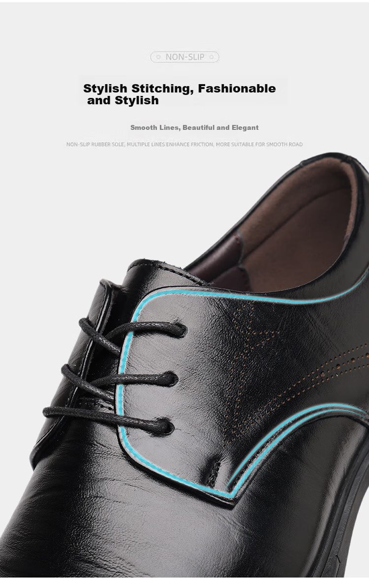 Hengyuanxiang Men's Leather Shoes Business Casual Lace-up New Formal Derby Work Wedding Shoes J37261 Black 42 7
