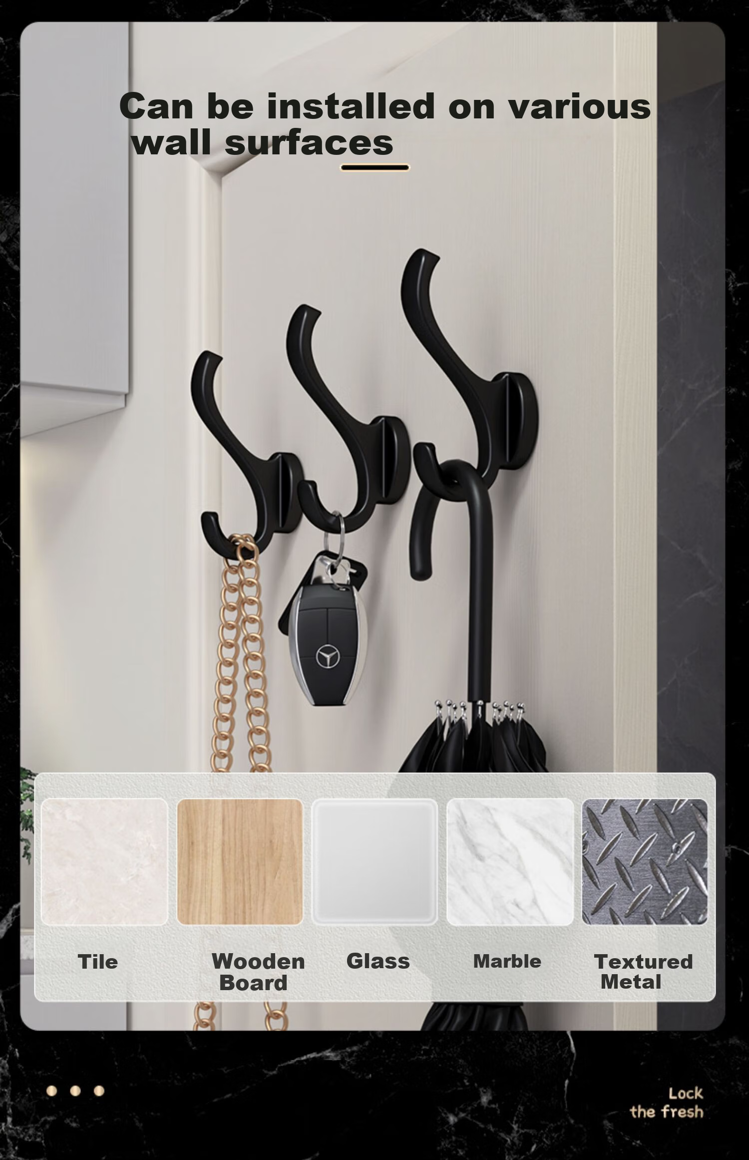 FAJIENUO No-Drill Wall-Mounted Coat Hooks for Entryway, Black, Set of 3 8