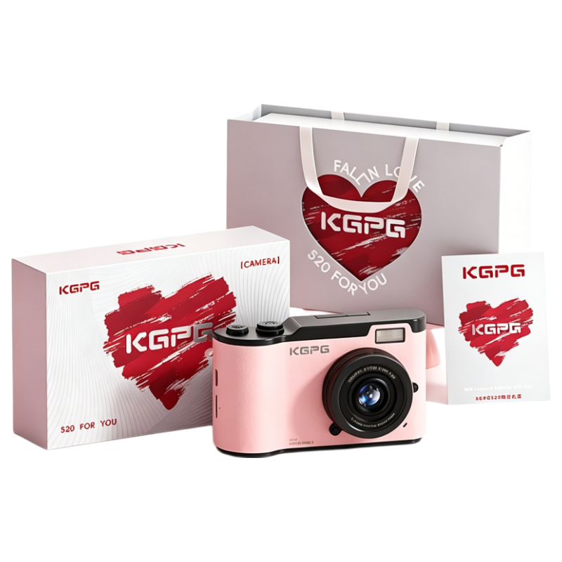KGPG CCD Camera Flip Screen Digital Camera Student Selfie Travel Instant Print Card Camera Valentine's Day 520 Gift for Girlfriend Children's Day Full Set Pink
