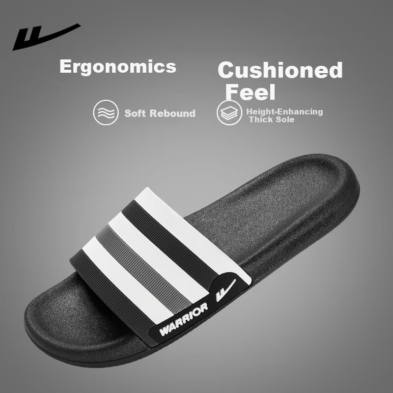 Warrior Official Slippers Unisex 2026 Summer Indoor Non-Slip Sandals Outdoor Flip Flops Black White - Men 40-41