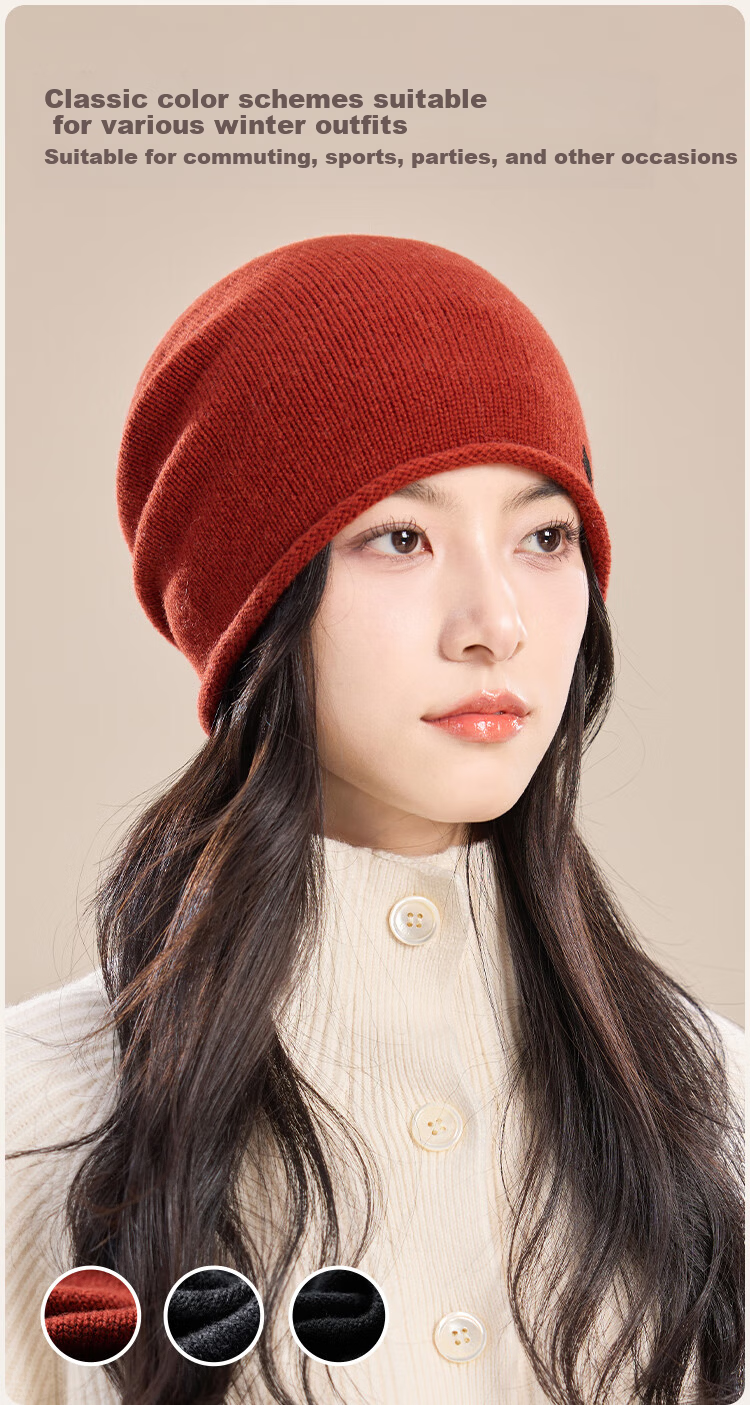 JIUMU Pure Wool Warm Knitted Beanie Headwrap Cold Weather Hat Stackable Maternity Cap Autumn Winter Outdoor Cold Protection Hat for Women 9