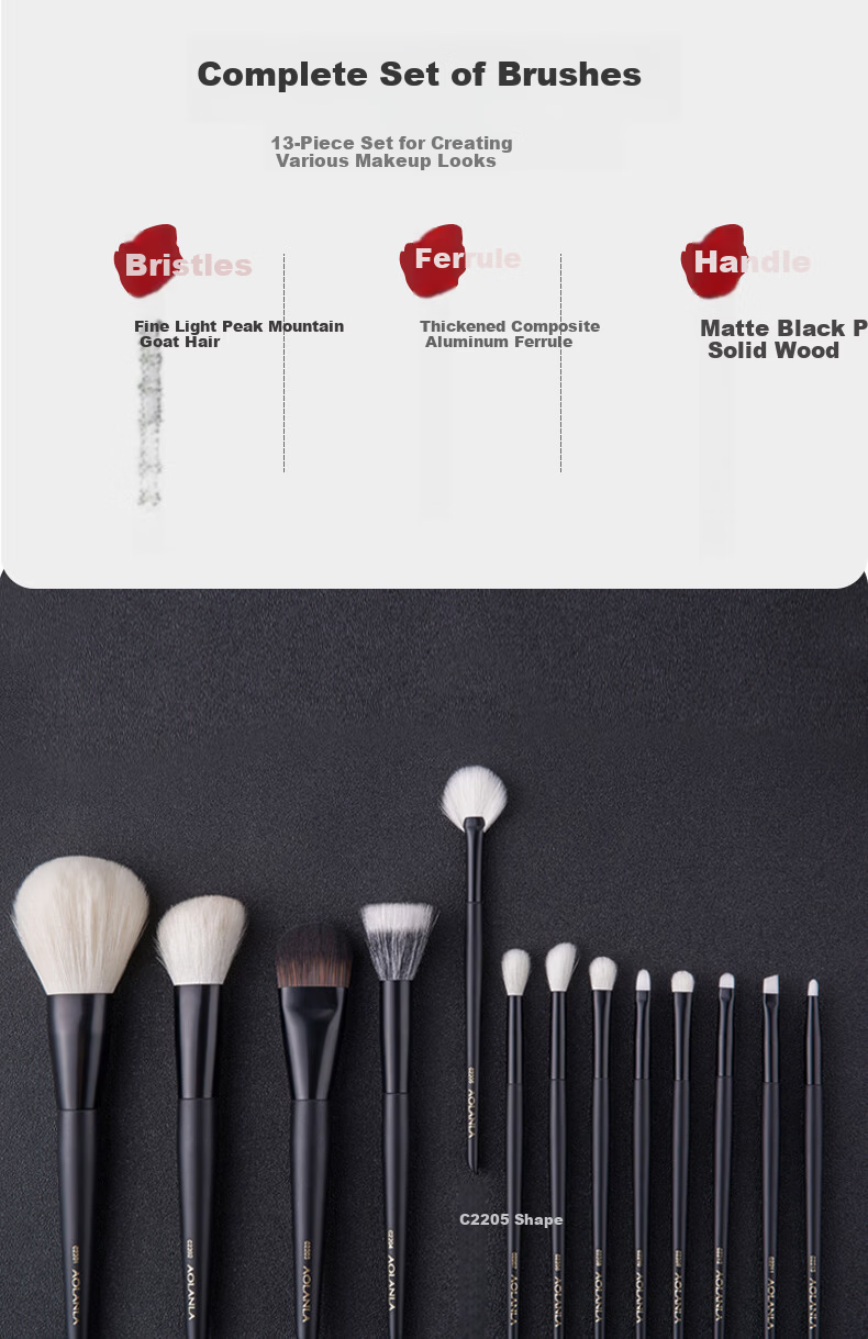 AOLANLA Ink Shadow Makeup Brush Set 13-Piece Foundation Eyeshadow Blush Brushes Portable Beauty Tools Holiday Gift 2