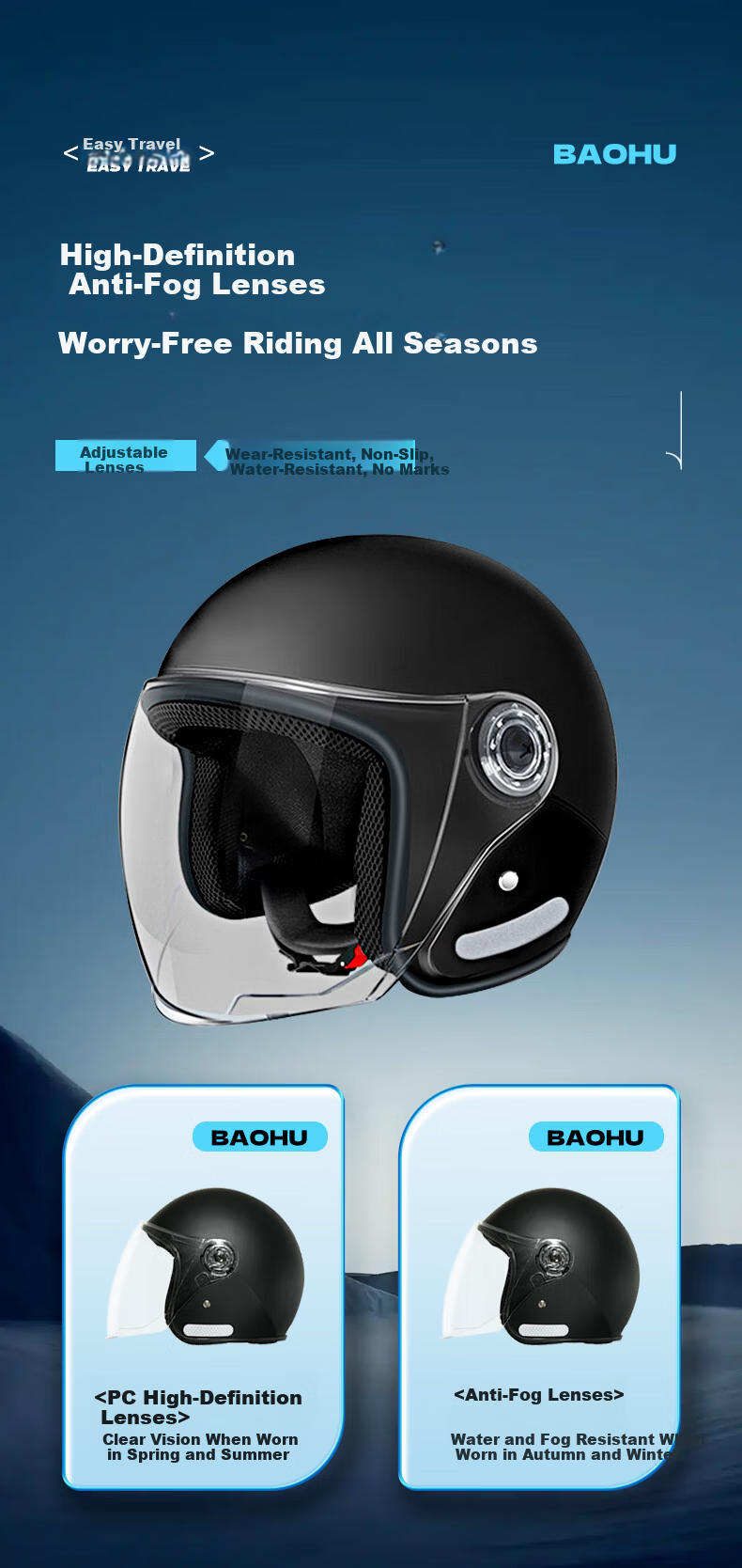 BAOHU Electric Vehicle Helmet 3C Certified Unisex Four-Season Adult Motorcycle Full Face Helmet 301 Midnight Black Winter Warm Full Helmet 8