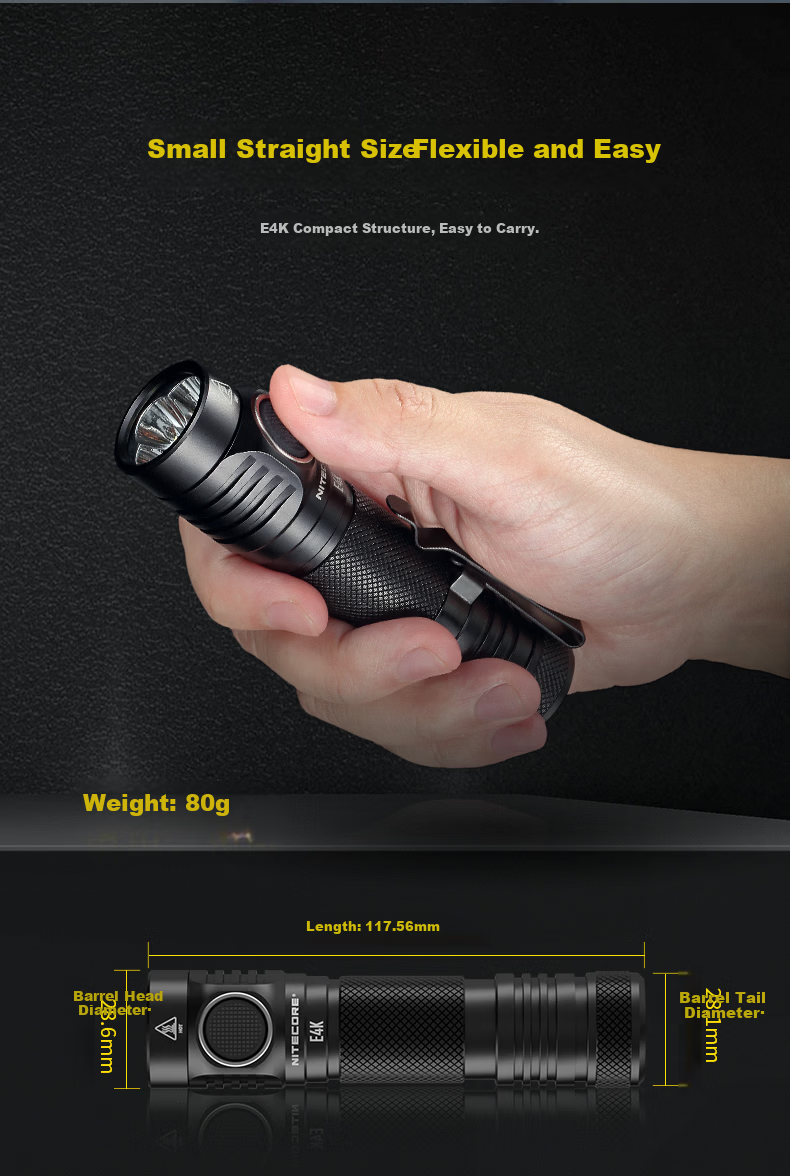 NITECORE E4K High Brightness Rechargeable Compact Flashlight Outdoor Hiking Mountaineering Portable EDC Emergency Light 5