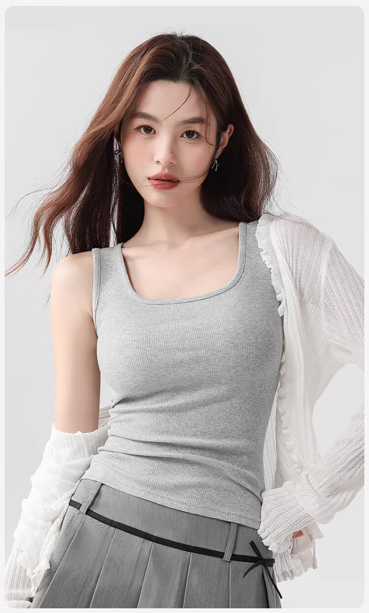Langsha Pure Cotton Women's Camisole Vest Spring Summer Inner Wear Anti-Exposure Side Coverage Slim Fit Sleeveless Top 15