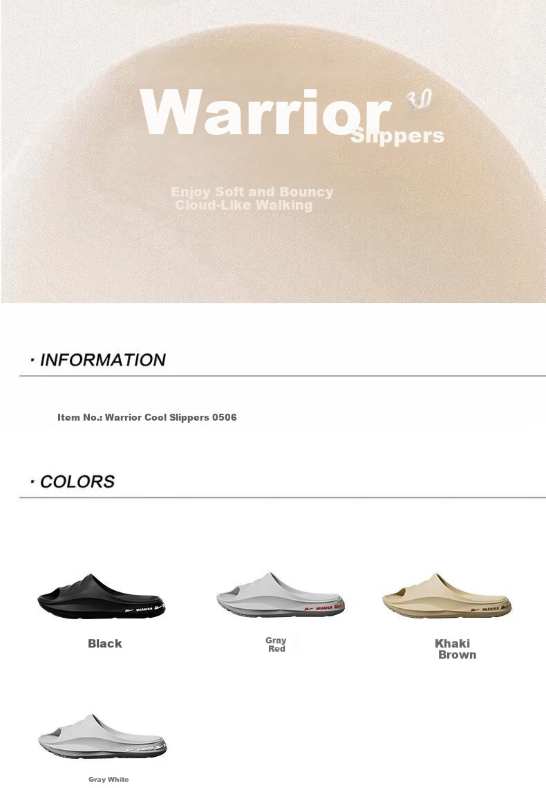 Warrior Men's Summer Sports Slippers New Home Bathroom Non-Slip EVA Durable Beach Sandals Khaki Size 40-41 8