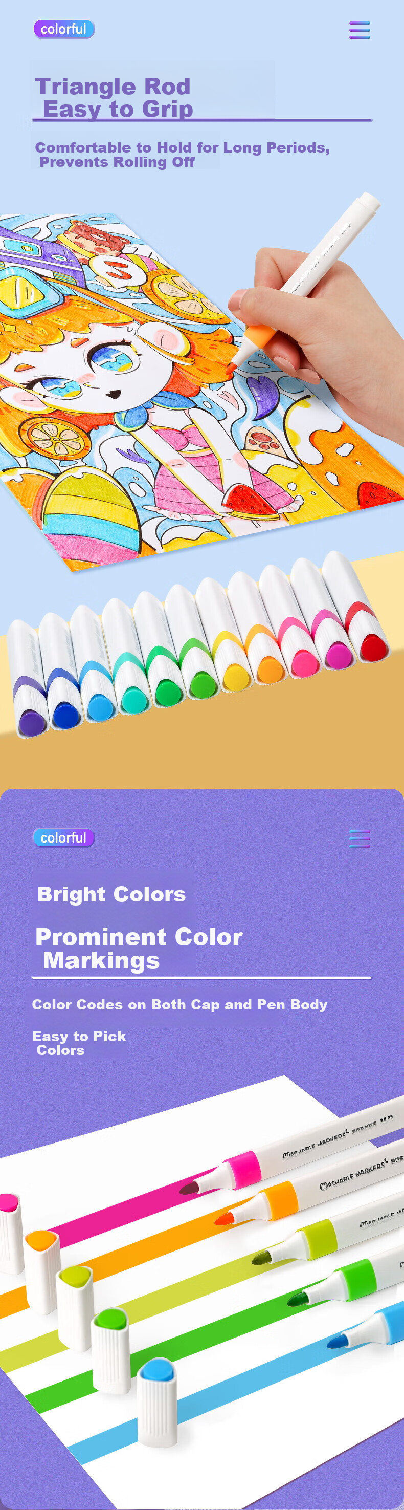 M&G Easy Washable Watercolor Pens for Kids 12 Colors Triangular Barrel Painting Doodle Brush Student Stationery Art Drawing Pen Set ACP901AT-1 Box 6