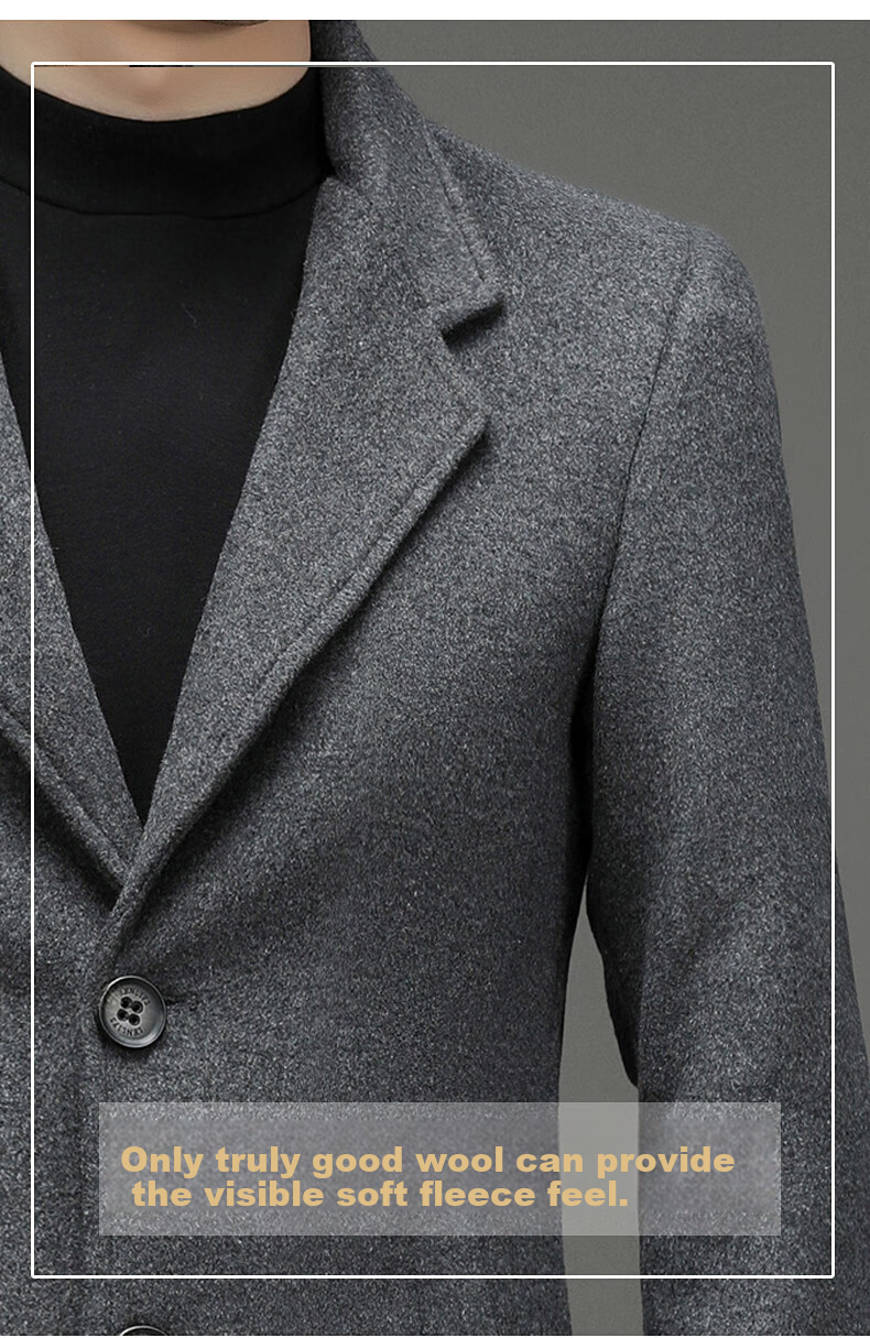ROMON Men's Woolen Coat Casual Business Formal Wool Jacket LL1931 Black M 4