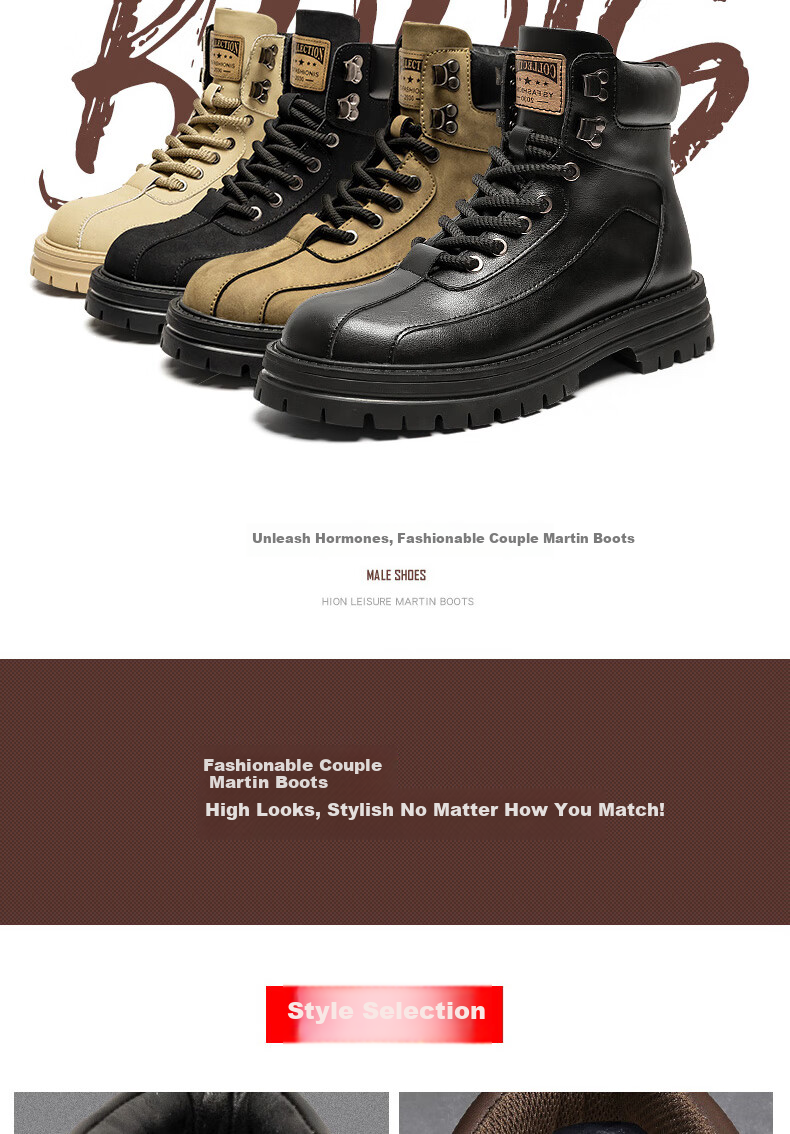 Bull Family Martin Boots Men Autumn Winter New British Style Men's Boots Thick Sole Genuine Leather Work Boots Men 3