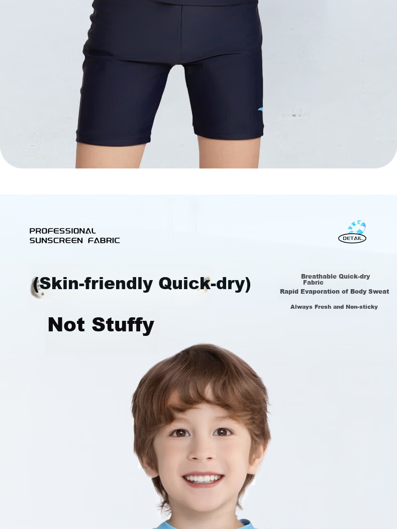 Anta Boys' New Split Short-Sleeve Sunscreen Swimwear Youth Swimming Suit Big Kids Beach Shorts Black 150 9