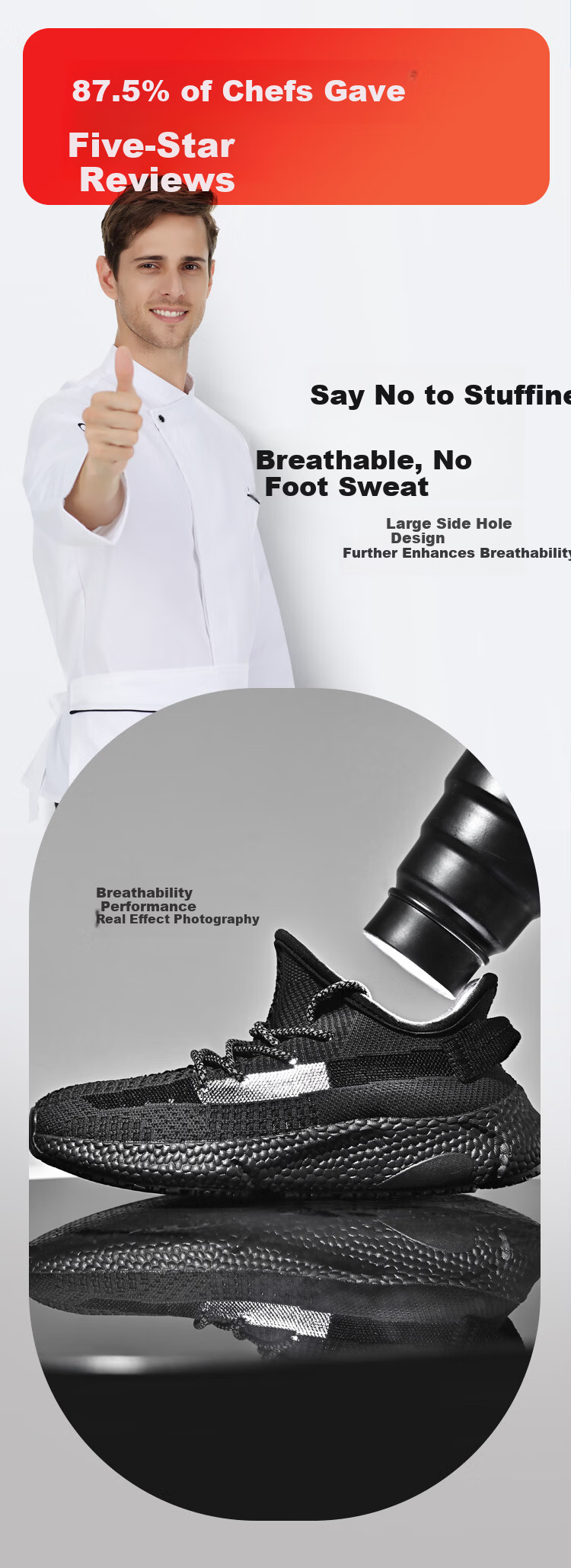 Chudun Chef Shoes Non-Slip Autumn Breathable Oil-Resistant Kitchen Restaurant Work Casual Shoes Unisex Size 41 Black 3