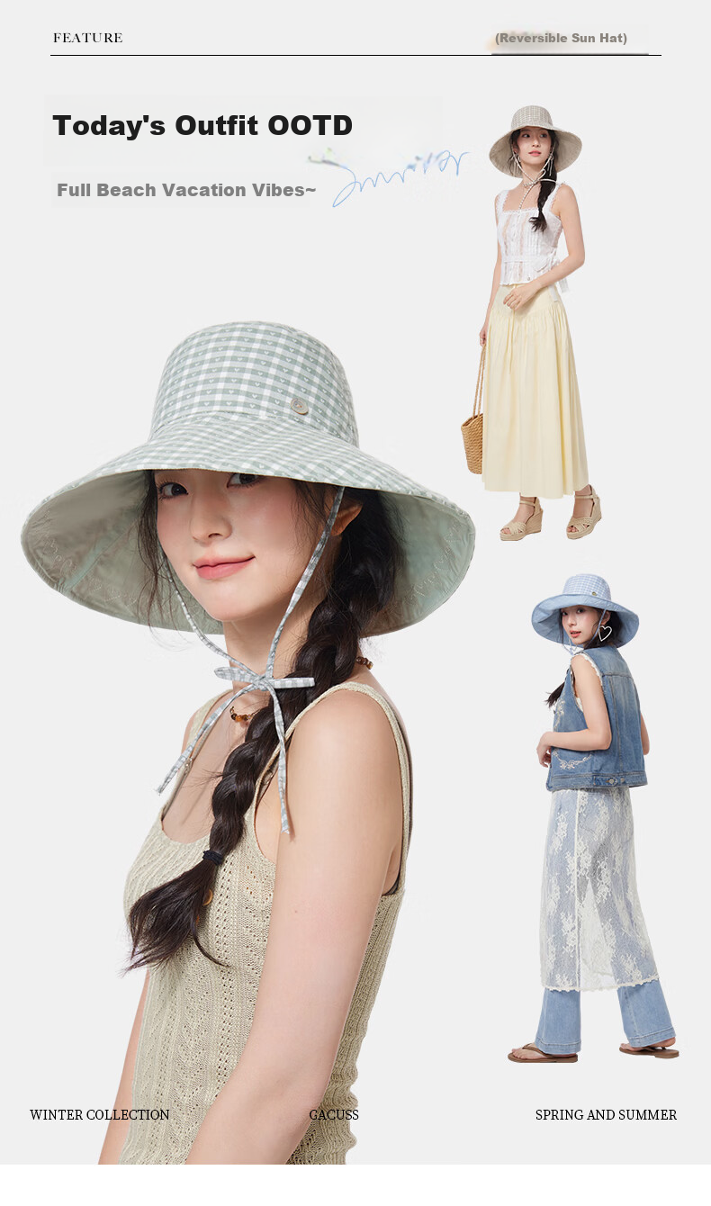 CACUSS Women's Wide Brim Sun Hat Summer Reversible Outdoor UV Protection Bucket Hat Yulan Blue 5