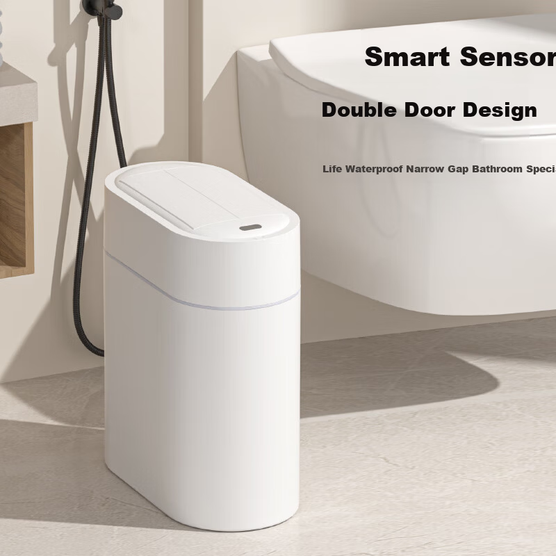 JAH 9L Smart Sensor Trash Can Dual Door Large Oval Induction Garbage Bin Battery Powered for Home Bathroom Toilet