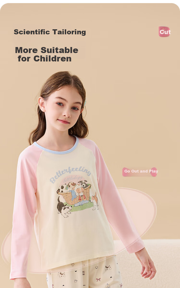 Miiow Kids Pajamas 100% Cotton Girls' Sleepwear Spring Autumn Lightweight Baby and Big Kids Summer Homewear Set 6