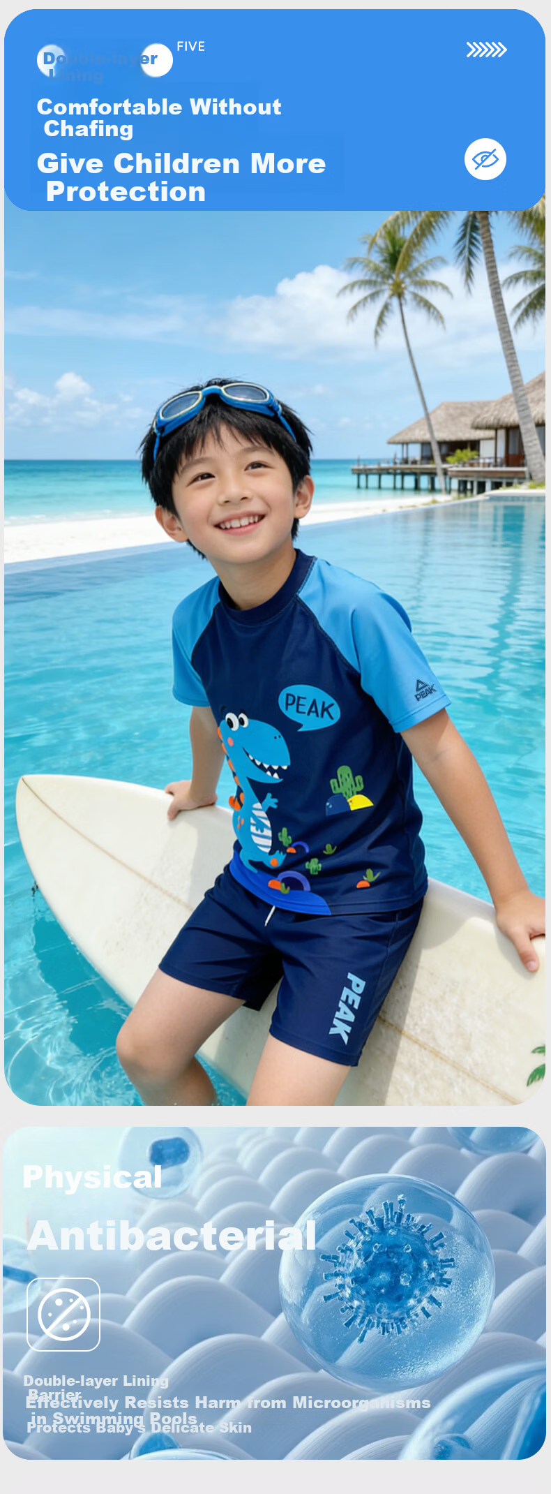 PEAK Children's Two-Piece Swimsuit, Boys' Swimwear, Youth Hot Spring Bathing Suit, Swimming Trunks Set 12