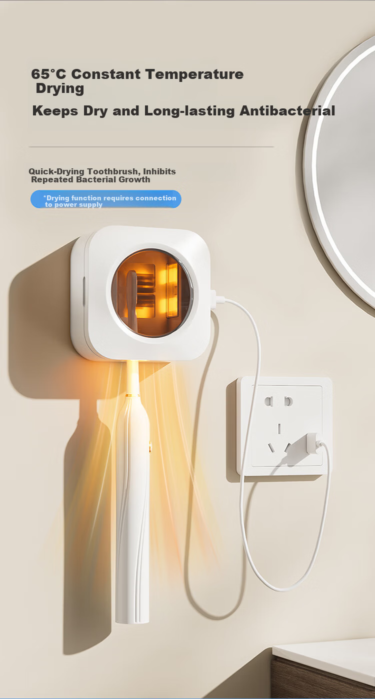 LYNN Toothbrush Holder Portable Sterilizer Bathroom Electric Toothbrush Rack Sterilization Drying Home No-Drill Wall-Mounted 6