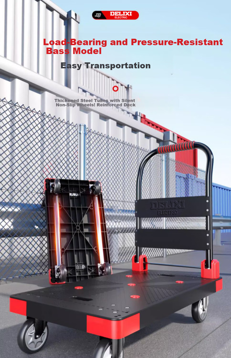 DELIXI Folding Portable Silent Hand Cart Lightweight Flatbed Trolley Household Cargo Cart 1400kg Capacity 1