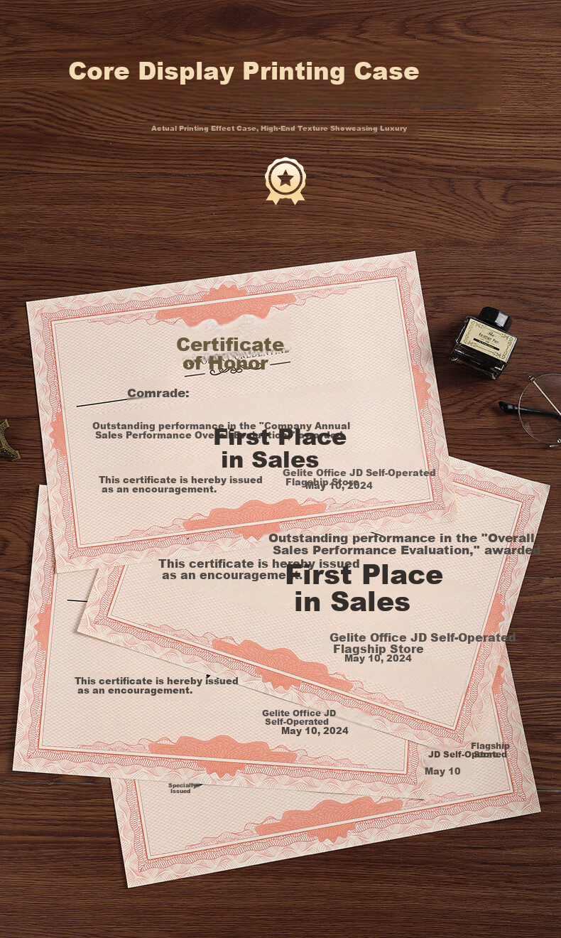 Gelite Gold Foil Ribbon with Core 8K Honor Certificate 1-Pack Blank Award Paper Printable Training Recognition Certificate Inner Pages 4