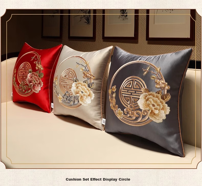 Huamanshengting Car Seat Cushion Pillow, New Chinese-Style Throw Pillow, Sofa Backrest, Bed Backrest, Waist Support, Huahuanrong Yanshui, 50*50cm 5