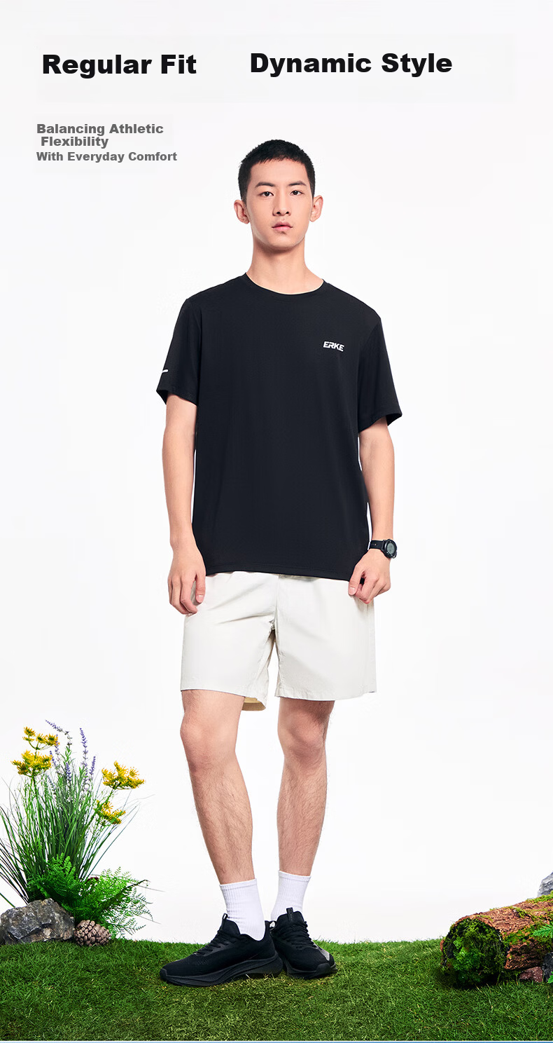 Erke Men's Summer New UPF50+ Sun Protection Sports Outdoor Casual Crew Neck Short Sleeve Solid Color T-Shirt 13