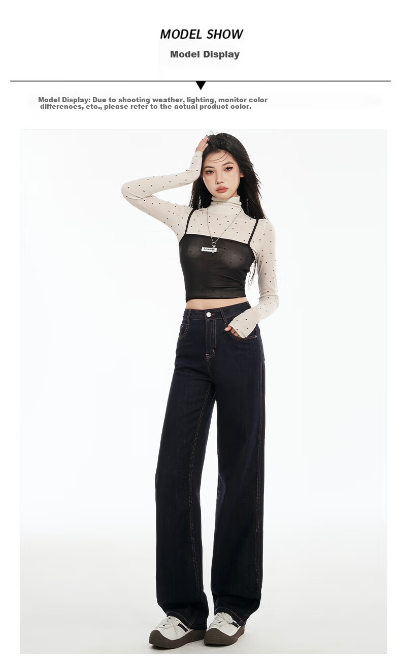 Pierre Cardin Women's Winter Denim Jeans Simple Soft Breathable Casual Slim Fit Straight Wide Leg Retro Blue M 9