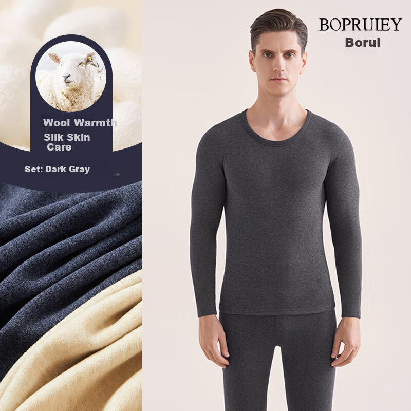 BOPRUIEY Men's Pure Cotton Thermal Underwear Set Autumn Winter Long Johns Cotton Base Layer Shirt and Pants