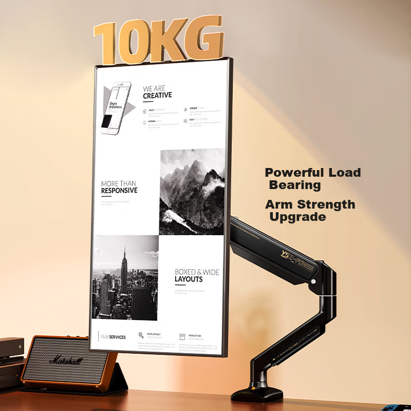 Youshi Monitor Stand Arm Mechanical Arm Display Screen Bracket Computer Stand Monitor Cantilever Bracket Screen Bracket Heavy Duty 10KG CX01 Black Gold