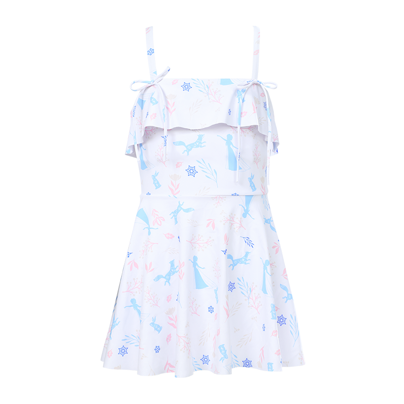 Disney Girls' One-Piece Skirted Swimsuit Kids Swimwear Vacation Spa Bathing Suit White Blue 130 D36525S2F
