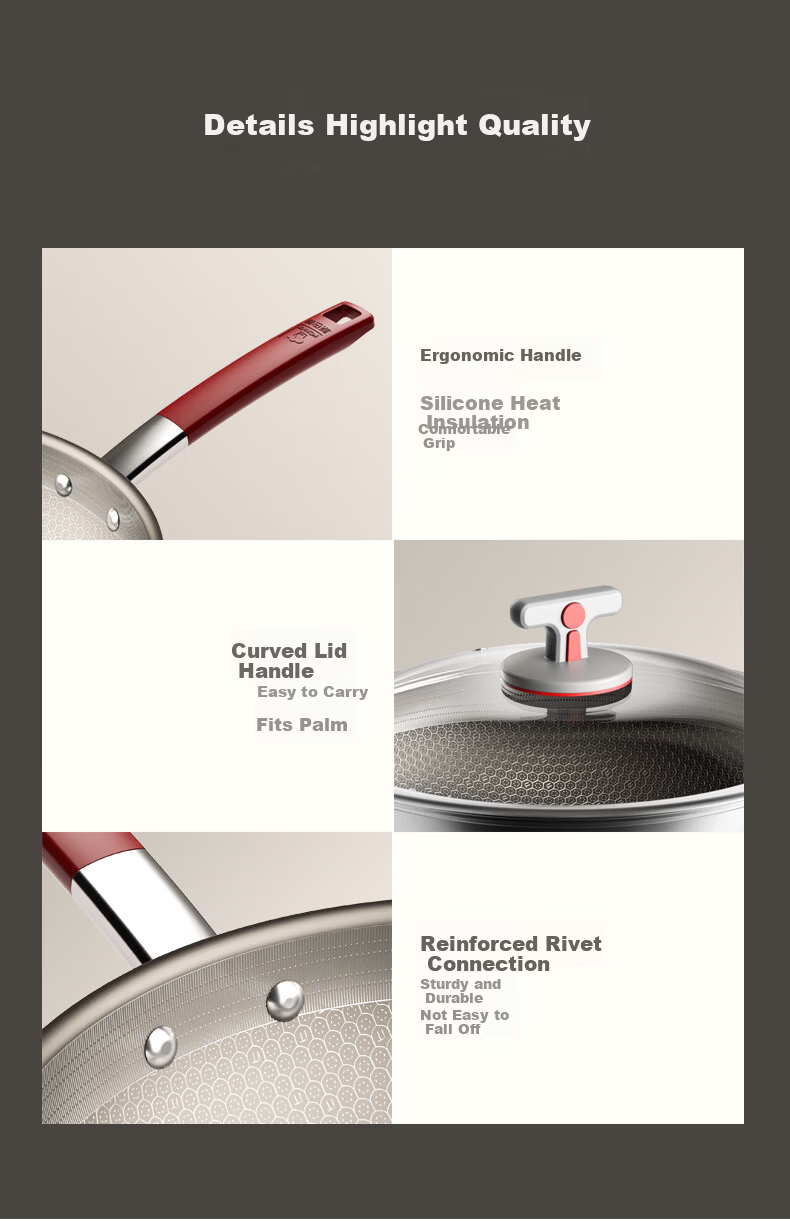 Kambach Pure Titanium Non-Stick Frying Pan Healthy 0 Coating Titanium Honeycomb Seasoning-Free 32cm [Red Luck Series] 11