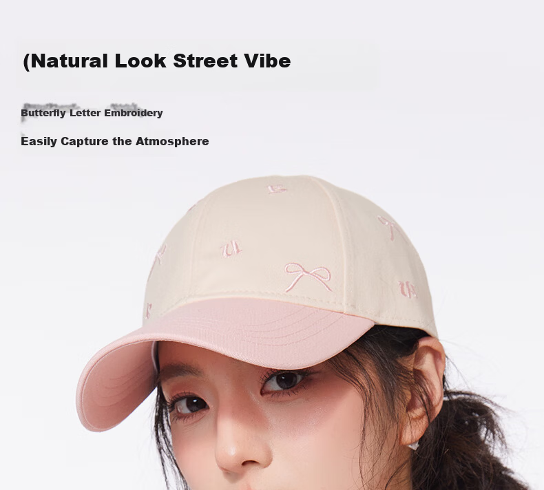 CACUSS Women's Spring Summer Baseball Cap with Bow Embroidery, Colorblock Cotton Visor Hat, Pink and Coffee 8
