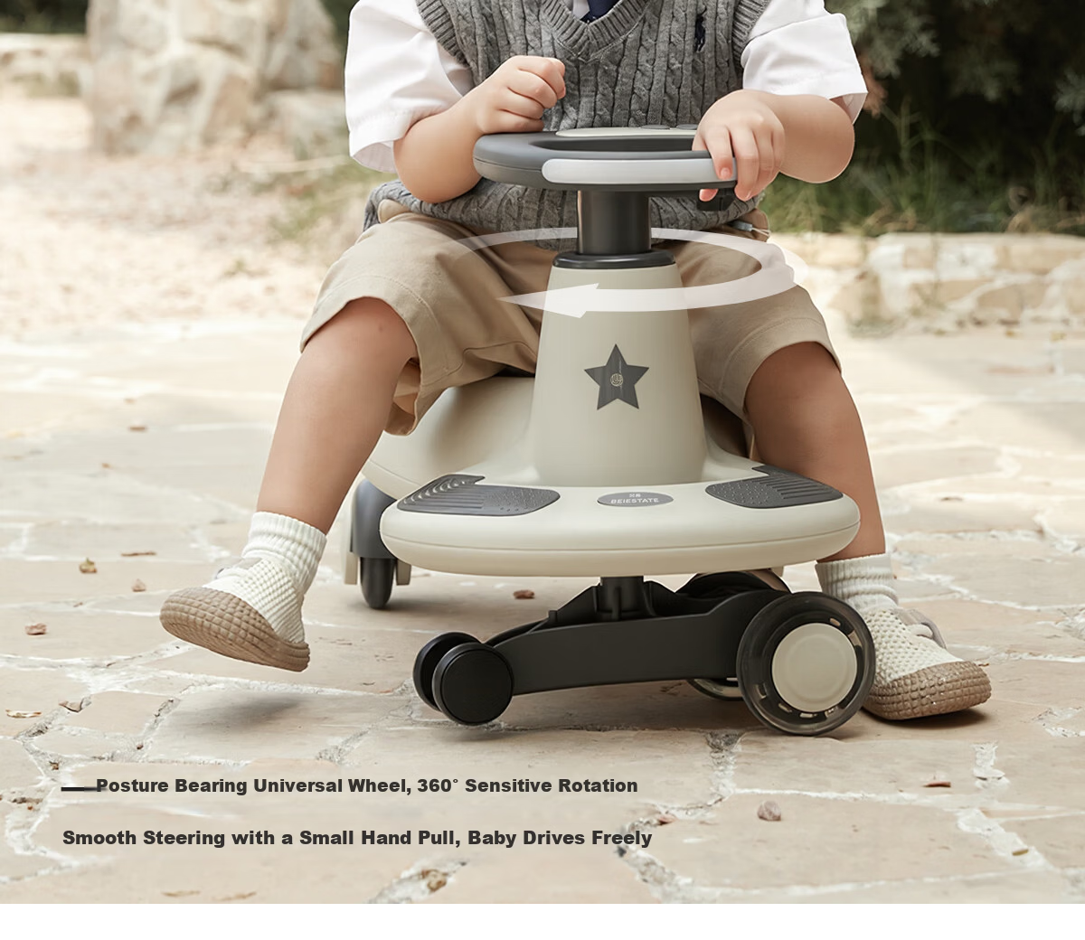 BEIESTATE Classic Twist Ride-On Car for 1-6 Year Olds, Baby Rocking Car, Adult Seat, Baby Gift with Sound and Music, Mica Gray 20