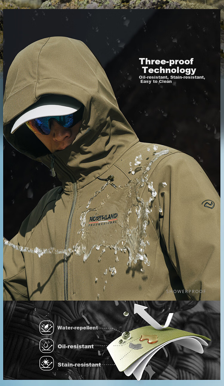 NORTHLAND 【Gangren 3】Men's Softshell Jacket 2026 New Outdoor Three-Proof Wear-Resistant Hiking Mountaineering Softshell Coat 4