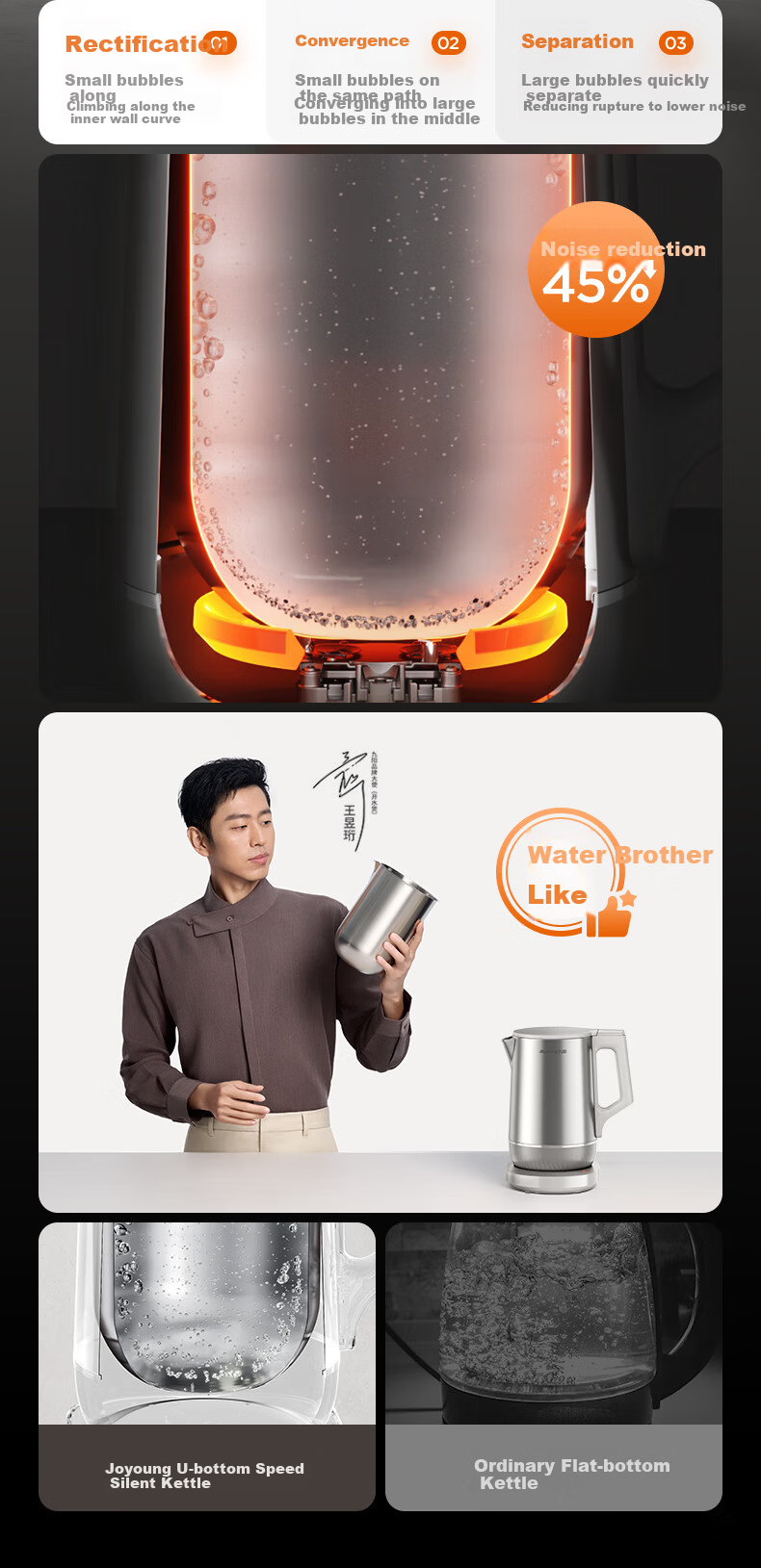 Joyoung Electric Kettle U-Bottom 5-Stage Temperature Control 1.7L 316L Stainless Steel Baby-Grade Seamless Inner Liner No Glue 17WU2T 7