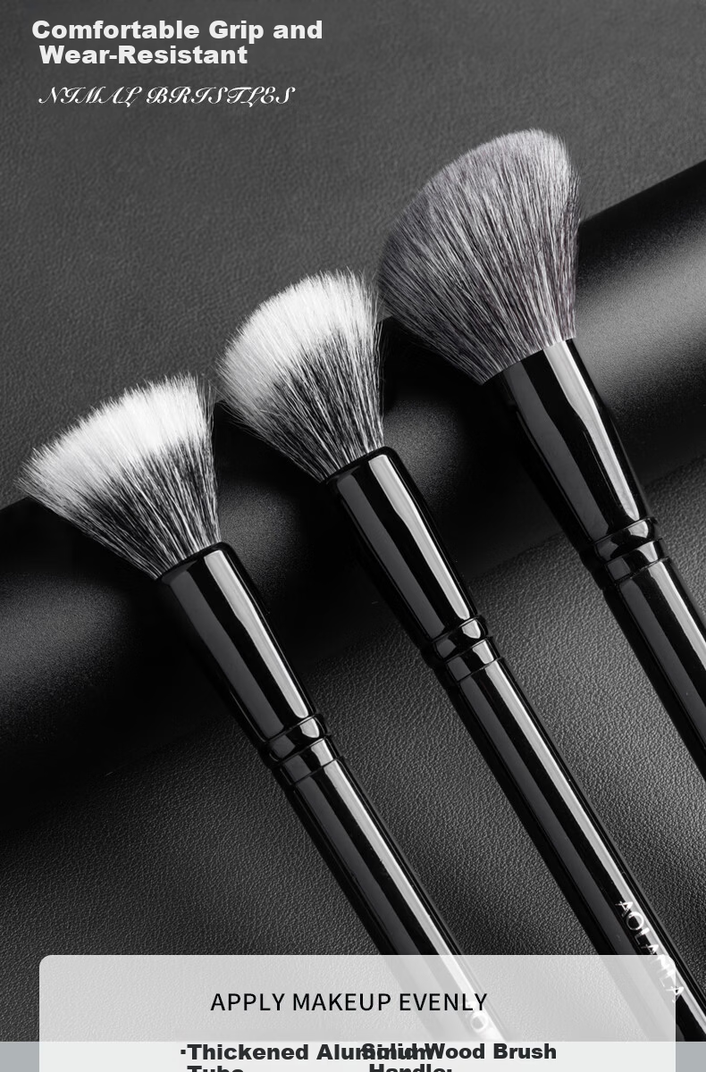 AOLANLA Black Seed Makeup Brush Set 13 Pieces Including Fish Tail Foundation Brush, Triangle Highlighter Brush, Eyebrow and Eyeliner Brushes Gift for Girlfriend 4