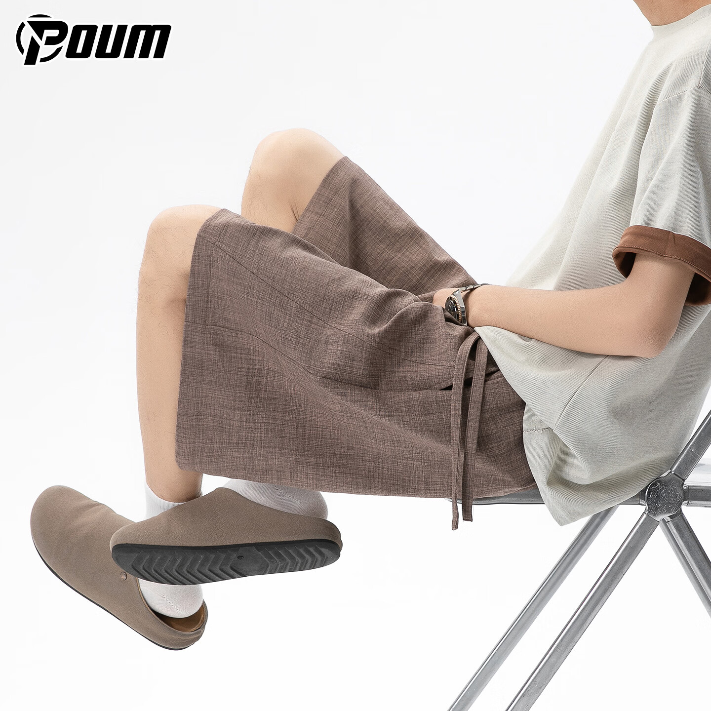 POUM Japanese Style Linen-Like Men's Summer Thin Breathable Casual Cool Five-Point Shorts HK26327 Coffee Color 2XL