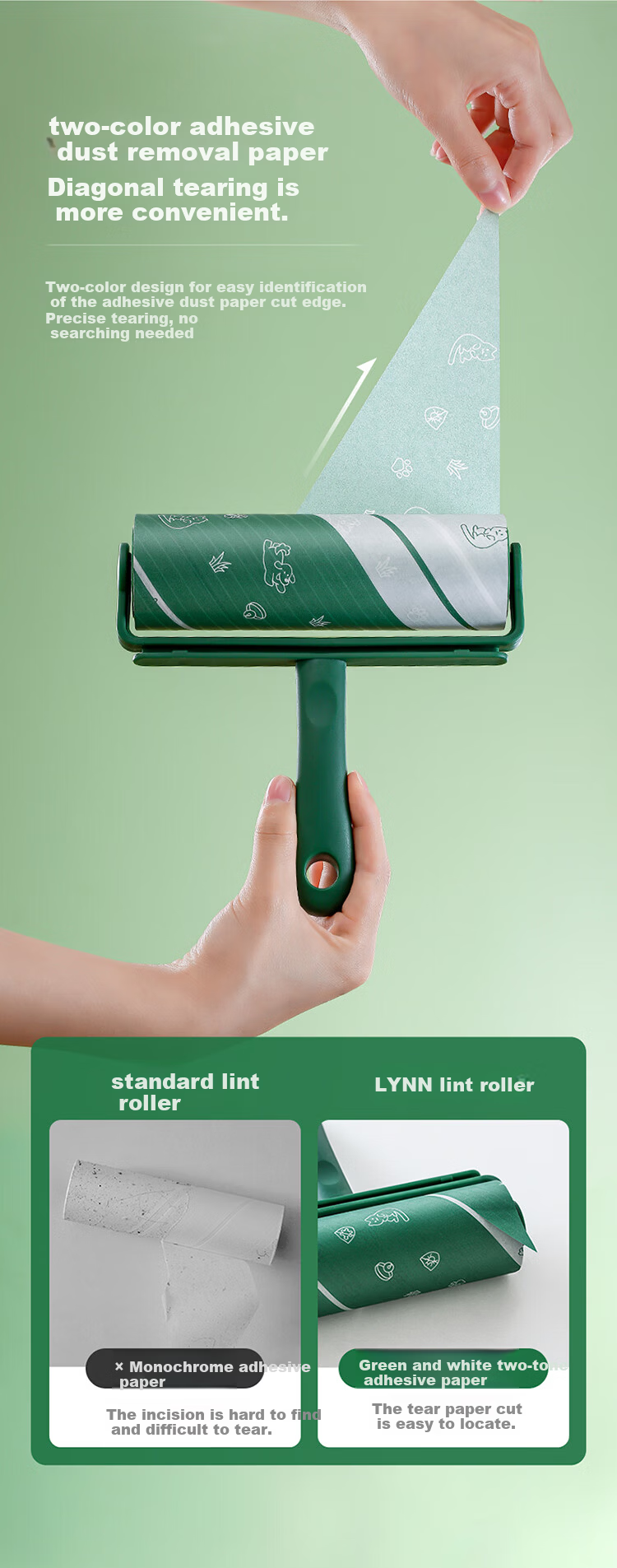 LYNN Universal Mite Removal Lint Roller Paper 16cm 4 Rolls 360 Sheets Replacement Sticky Paper for Lint Roller Cat Hair 9