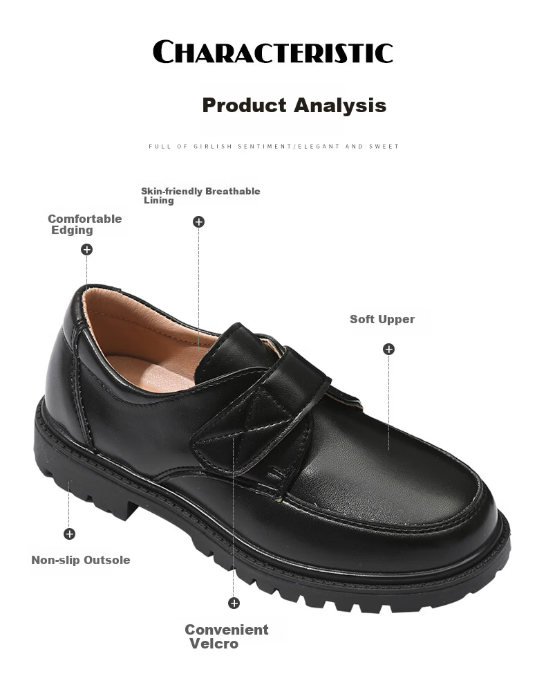 Guniya Children's Leather Shoes, Boys' British Style Performance Shoes, Formal School Etiquette Leather Shoes, Matte British Style, Size 37 6